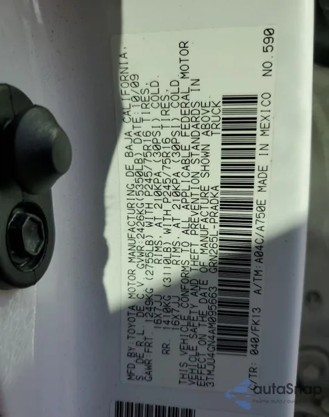 2010 Toyota Tacoma Double Cab Prerunner z USA, uszkodzony, nr VIN 3TMJU4GN4AM095663